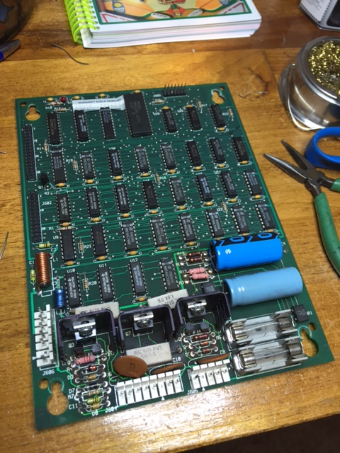 Replaced components on the Dot Matrix Controller board on bench.